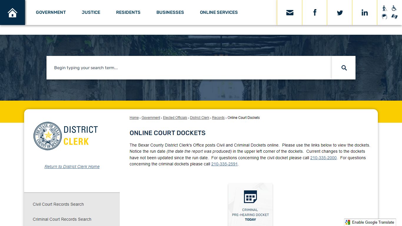 Online Court Dockets | Bexar County, TX - Official Website